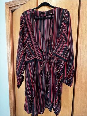 City Chic Black High Low Tie Waist Blouse size M (18)